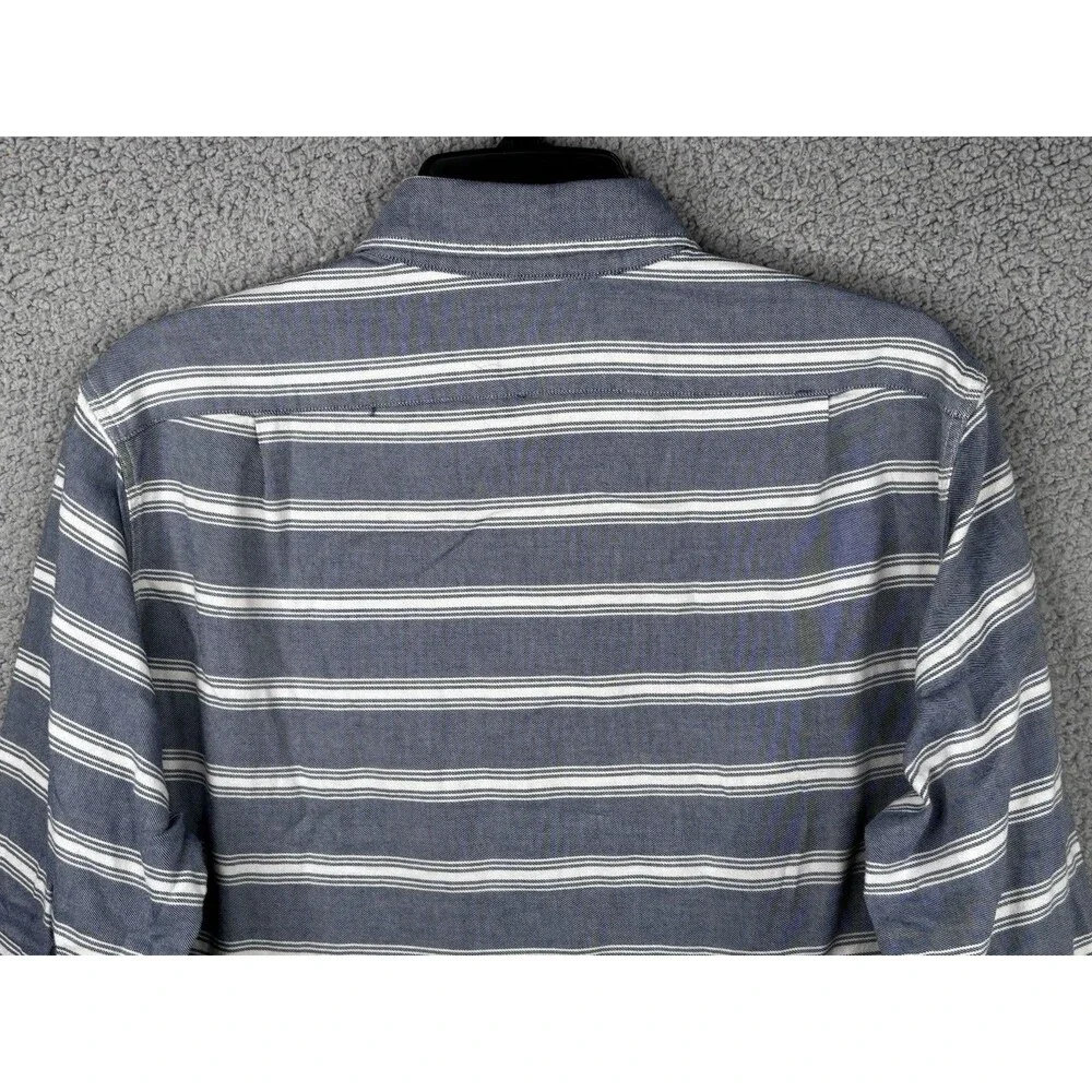 J. Crew Camp Collared Shirt Mens Medium Blue White Striped Twill 100% Cotton